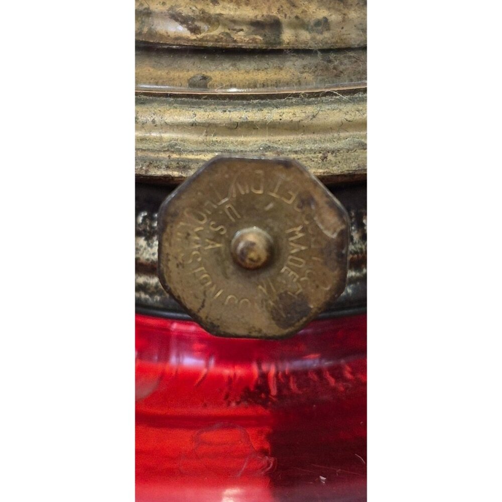 Vintage Red Glass P & A Dorset Thomaston CT Hurricane Oil Lamp Wall Bracket - Picture 5 of 12